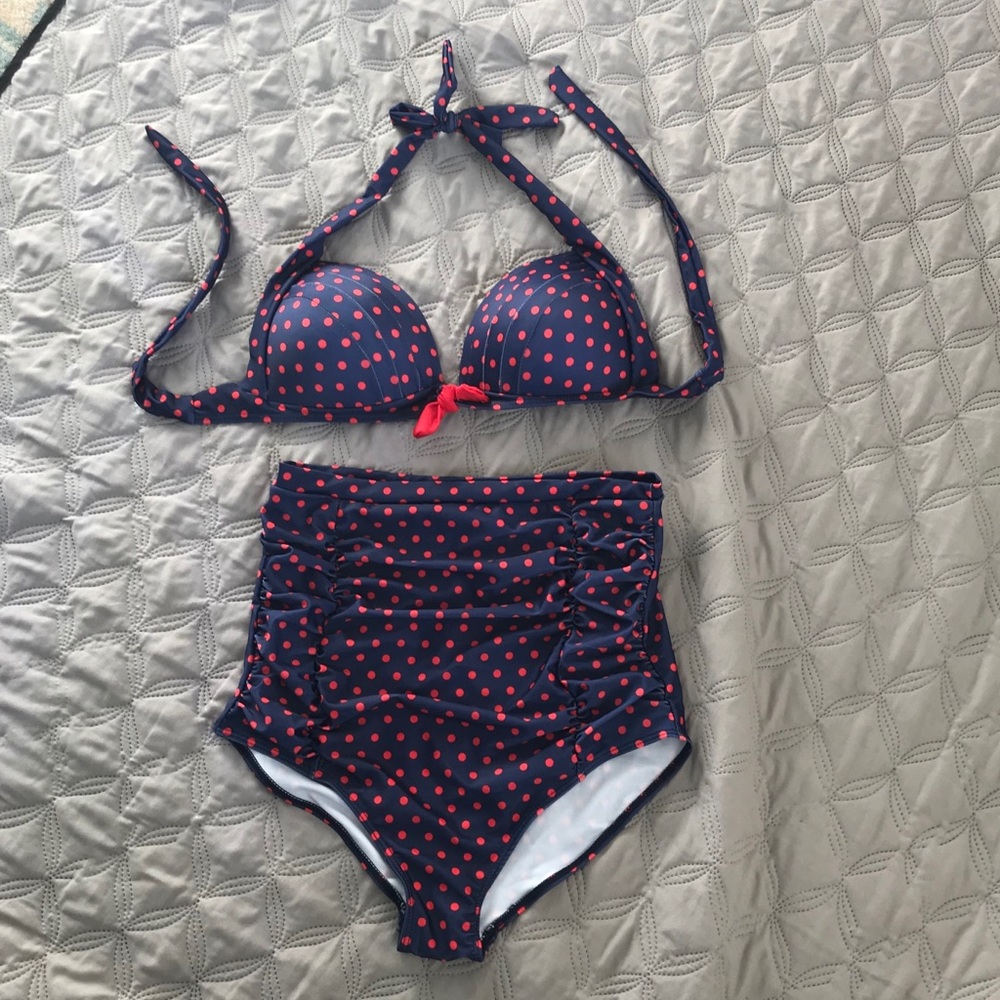 Halter PinUp Girl Red & Blue High Waisted Set